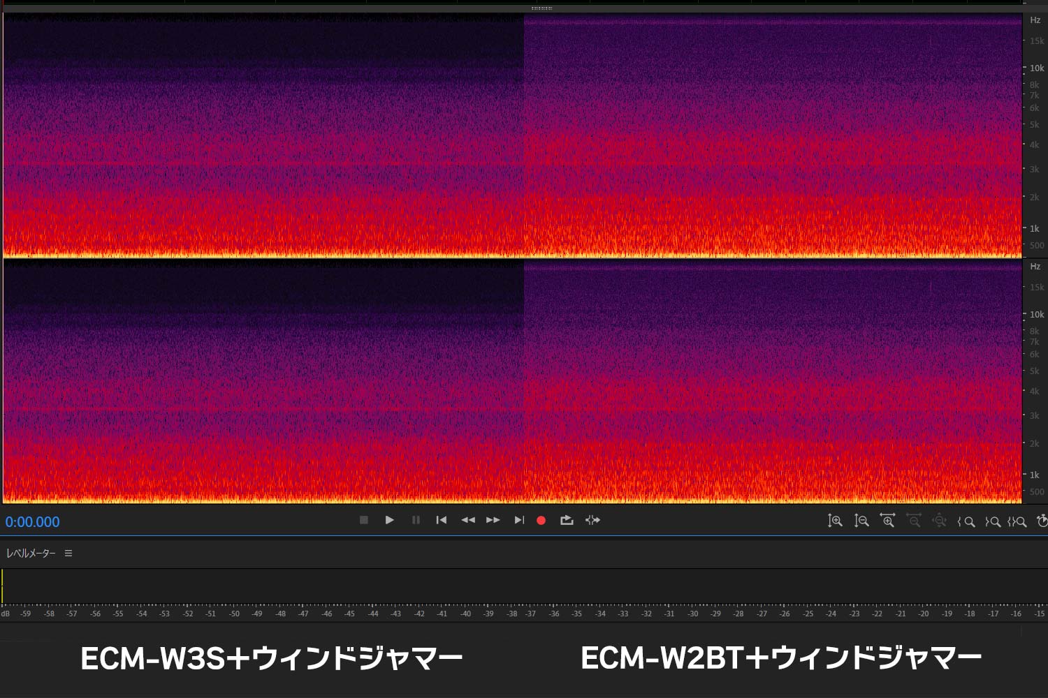 ECM-W3SとECM-W2BT　風切り音比較